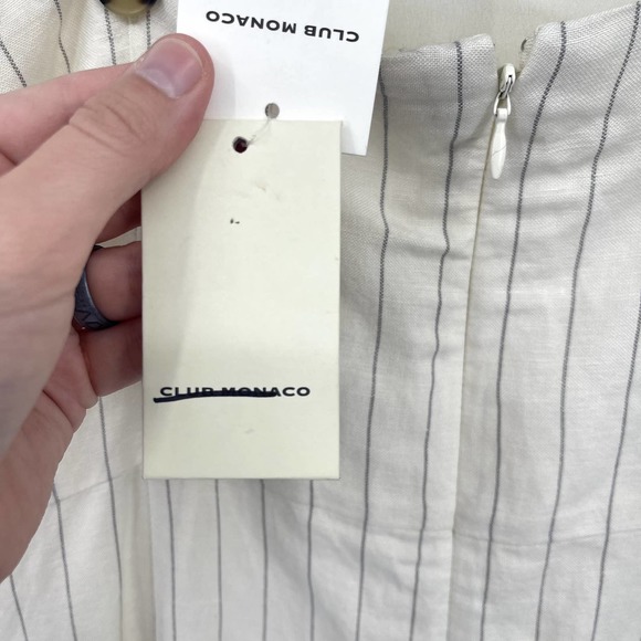 Club Monaco Striped Square Neck Mini Dress Sz 12 Off White Black Linen Blend NEW - Picture 9 of 13